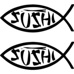 Sushi Jesus Fish Stickers – Funny Ichthys Parody (2-Pack)